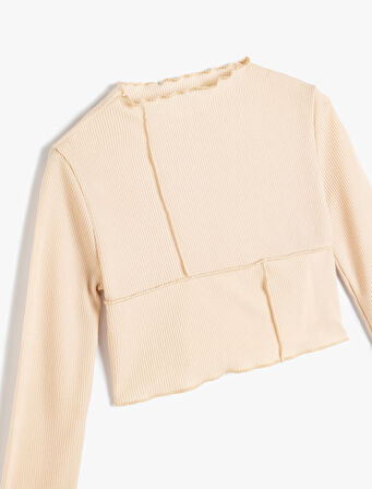 Tişört Slogan Dikiş Detaylı Uzun Kollu Bisiklet Yaka