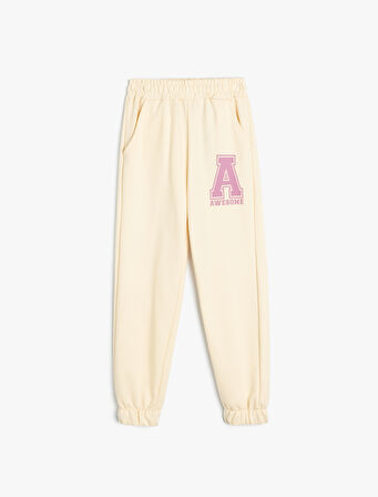 Jogger Eşofman Altı Beli Bağlamalı Baskı Detaylı Pamuklu