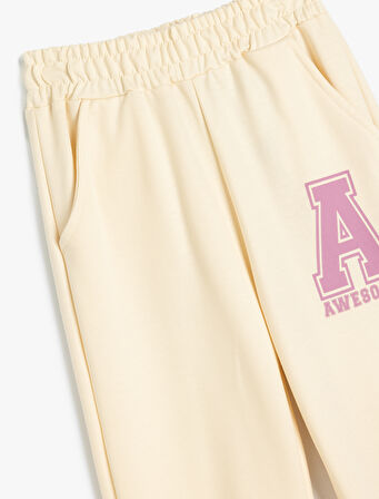 Jogger Eşofman Altı Beli Bağlamalı Baskı Detaylı Pamuklu