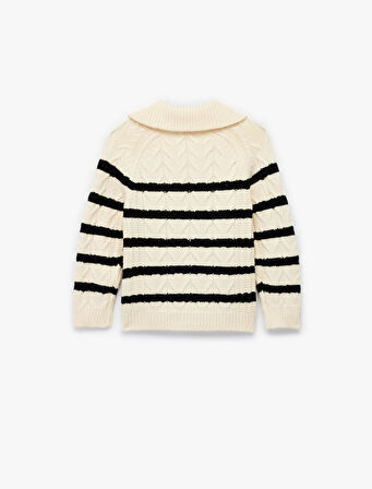 Uzun Kollu Fermuarlı Dokulu Triko Hırka