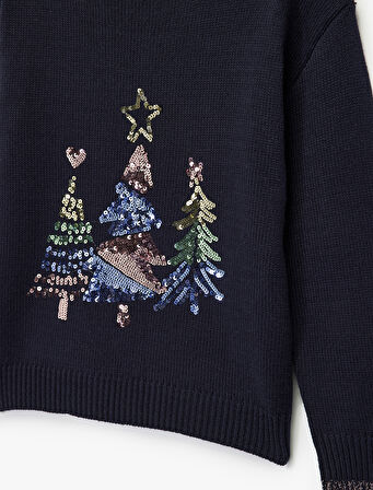 Pullu Payetli Bisiklet Yaka Uzun Kollu Triko Kazak