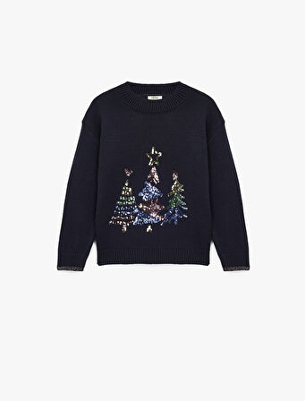 Pullu Payetli Bisiklet Yaka Uzun Kollu Triko Kazak