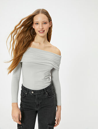 Madonna Yaka Tişört Uzun Kollu Viskoz Kumaş Slim Fit