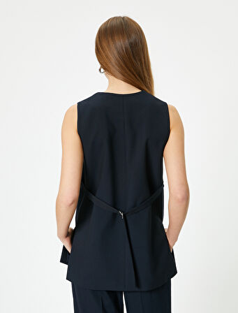 Uzun Kumaş Yelek Kolsuz Düğmeli Rahat Kalıp