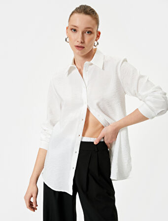 Uzun Kollu Gömlek Çift Kapaklı Cep Detaylı Klasik Yaka Viskoz Kumaş