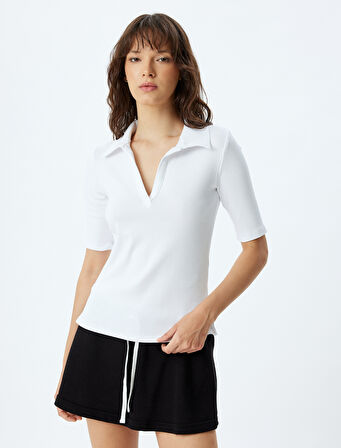 Polo Tişört Fitilli Kısa Kollu Pamuklu Slim Fit