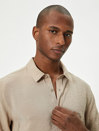 Basic Gömlek Uzun Kollu Klasik Yaka Düğmeli Pamuklu