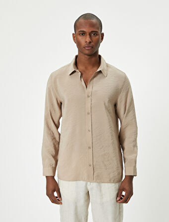 Basic Gömlek Uzun Kollu Klasik Yaka Düğmeli Pamuklu