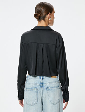 Crop Saten Gömlek Uzun Kollu