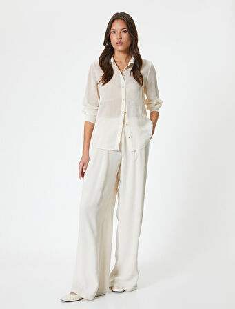 Uzun Kollu Gömlek Dokulu Düğmeli Klasik Yaka