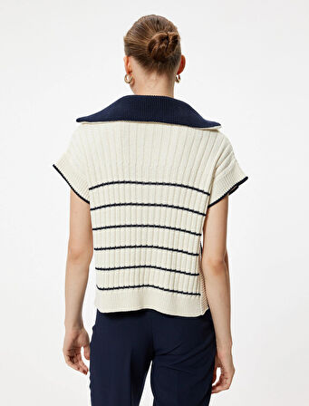 Koton Yarım Fermuarlı Yanları Pencere Detaylı Triko Polo Yaka Süveter 5Wak20015Ht