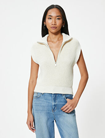 Fermuarlı Süveter Dik Yaka