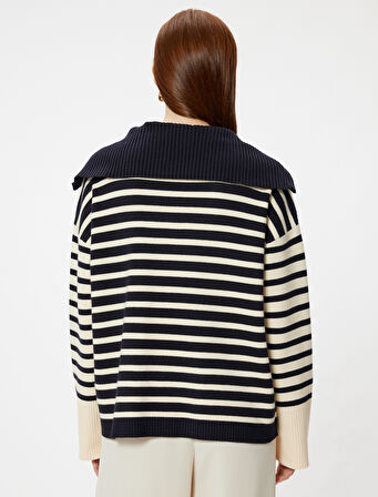 Fermuarlı Oversize Triko Kaza Dik Yaka Yumuşak Dokulu