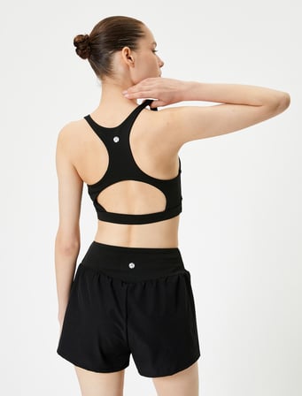 Arkası Pencere Detaylı Sporcu Sütyeni Kaplı Slim Fit U Yaka Baskılı