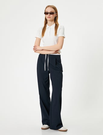 Polo Yaka Tişört Crop Slim Fit Düğmeli Kısa Kollu