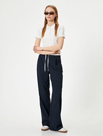 Polo Yaka Tişört Crop Slim Fit Düğmeli Kısa Kollu