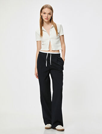 Crop Tişört Gömlek Yaka Düğmeli Kaşkorse Kısa Kollu Slim Fit