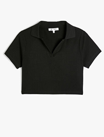 Crop Polo Yaka Tişört Kısa Kollu Slim Fit Kaşkorse Viskon