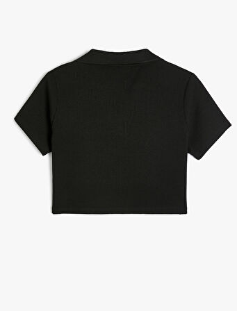 Crop Polo Yaka Tişört Kısa Kollu Slim Fit Kaşkorse Viskon