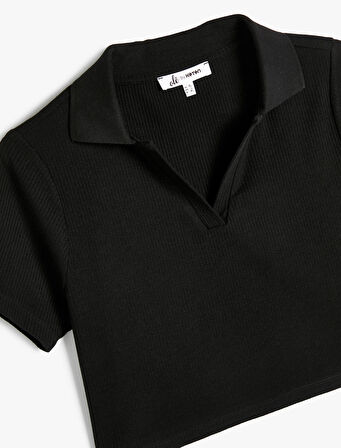 Crop Polo Yaka Tişört Kısa Kollu Slim Fit Kaşkorse Viskon