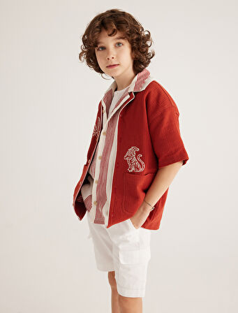 Polo Yaka Tişört İşlemeli Detaylı Dokulu Kısa Kollu 