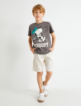 Snoopy Tişört Lisanslı Kısa Kollu Bisiklet Yaka Pamuklu