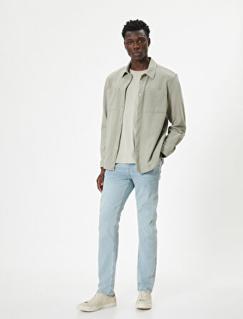Standart Bel Düğmeli Slim Fit Kot Pantolon - Brad Jean