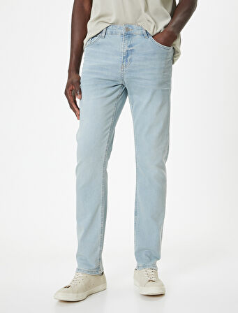 Standart Bel Düğmeli Slim Fit Kot Pantolon - Brad Jean