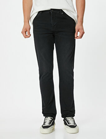 Slim Fit Standart Bel Düğmeli Pamuklu Kot Pantolon - Brad Jean