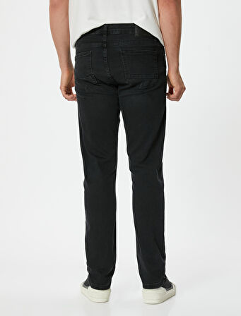 Slim Fit Standart Bel Düğmeli Pamuklu Kot Pantolon - Brad Jean