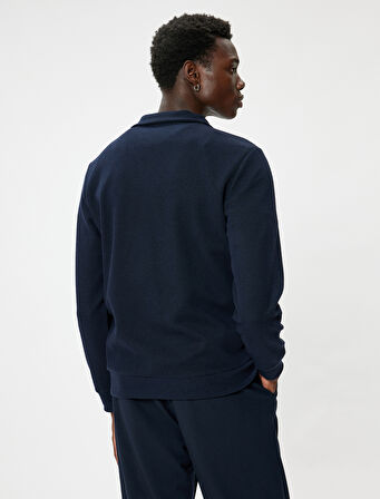 Yarım Fermuarlı Dokulu Pamuk Karışımlı Basic Uzun Kollu Sweatshirt