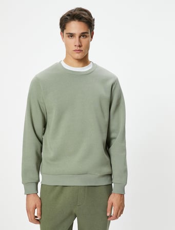 Bisiklet Yaka Sweatshirt Basic Uzun Kollu Şardonlu
