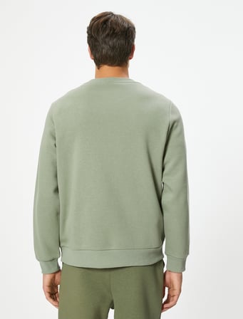 Bisiklet Yaka Sweatshirt Basic Uzun Kollu Şardonlu