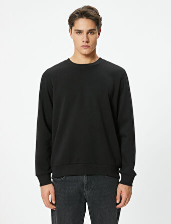 Bisiklet Yaka Sweatshirt Basic Uzun Kollu Şardonlu