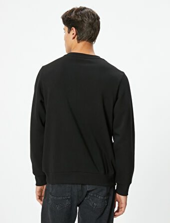 Bisiklet Yaka Sweatshirt Basic Uzun Kollu Şardonlu