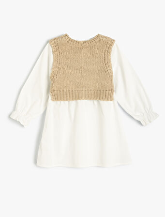 Elbise Uzun Kollu Bisiklet Süveter Detaylı Yuvarlak Yaka  