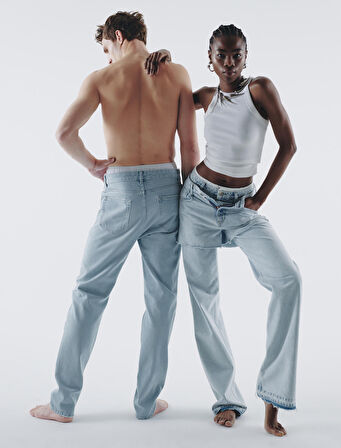 Düz Paça Çift Bel Bantlı Kot Pantolon  Cepli Pamuklu - Nora Straight Jeans