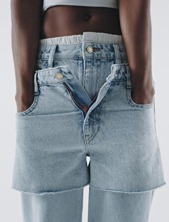 Düz Paça Çift Bel Bantlı Kot Pantolon  Cepli Pamuklu - Nora Straight Jeans