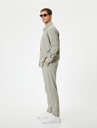 Slim Fit Pantolon Bel Detaylı Cepli Pamuk Karışımlı