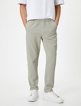 Slim Fit Pantolon Bel Detaylı Cepli Pamuk Karışımlı