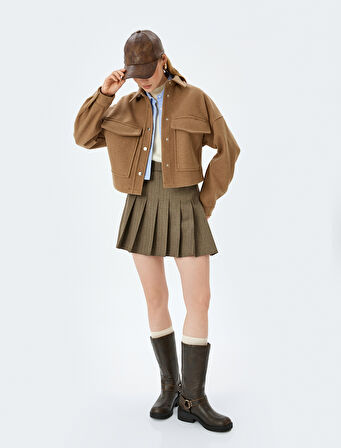 Gömlek Yaka Çıtçıt Düğmeli Cep Detaylı Dokulu Shacket