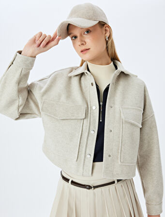 Gömlek Yaka Çıtçıt Düğmeli Cep Detaylı Dokulu Shacket