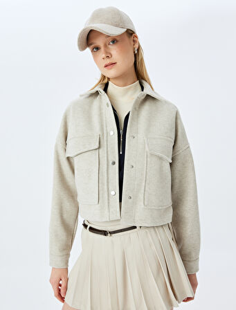 Gömlek Yaka Çıtçıt Düğmeli Cep Detaylı Dokulu Shacket