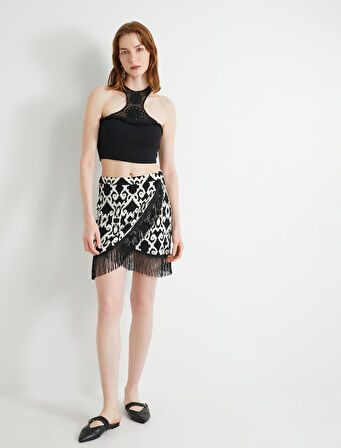 Mini Etek Normal Bel Püskül Detaylı Viskon