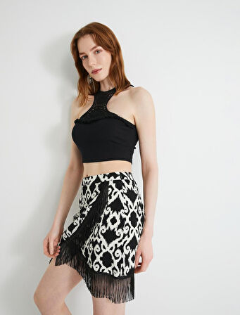 Mini Etek Normal Bel Püskül Detaylı Viskon