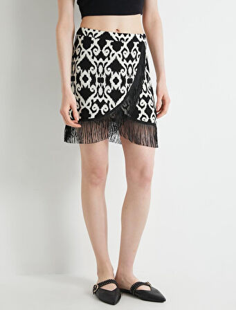 Mini Etek Normal Bel Püskül Detaylı Viskon