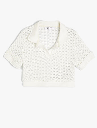 Polo Yaka Kroşe Tişört Crop Kısa Kollu Slim Fit