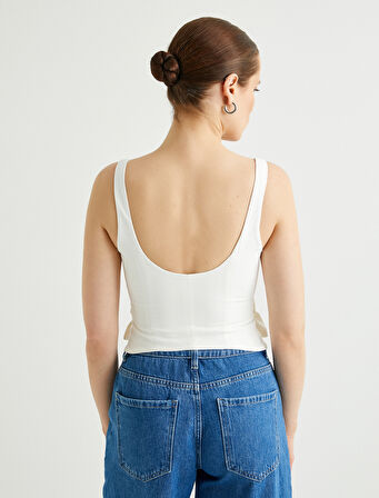 Fermuarlı Yelek Kare Yaka Kargo Cepli