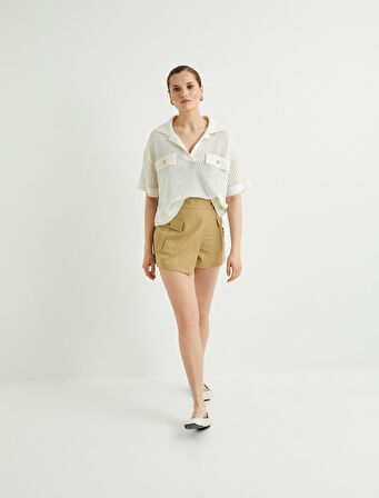 Kargo Şort Etek Cep Detaylı Düğmeli Normal Bel Slim Fit
