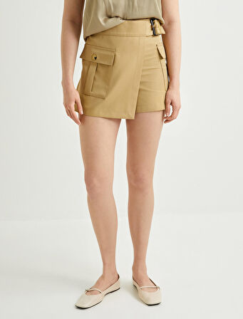 Kargo Şort Etek Cep Detaylı Düğmeli Normal Bel Slim Fit